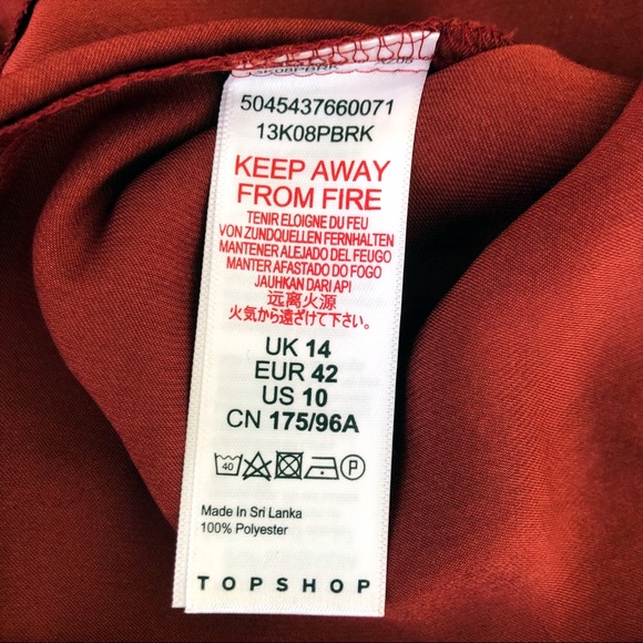 Topshop Satin PJ Style Shirt Rust Size 10 NWT - Picture 6 of 6